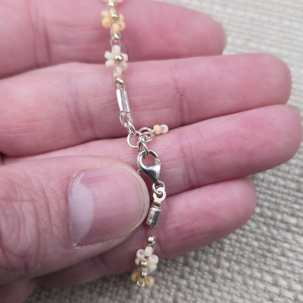 7 Inch Sterling Silver Zig Zag Beaded Flower Handmade Bracelet A7235 - Picture 4 of 6